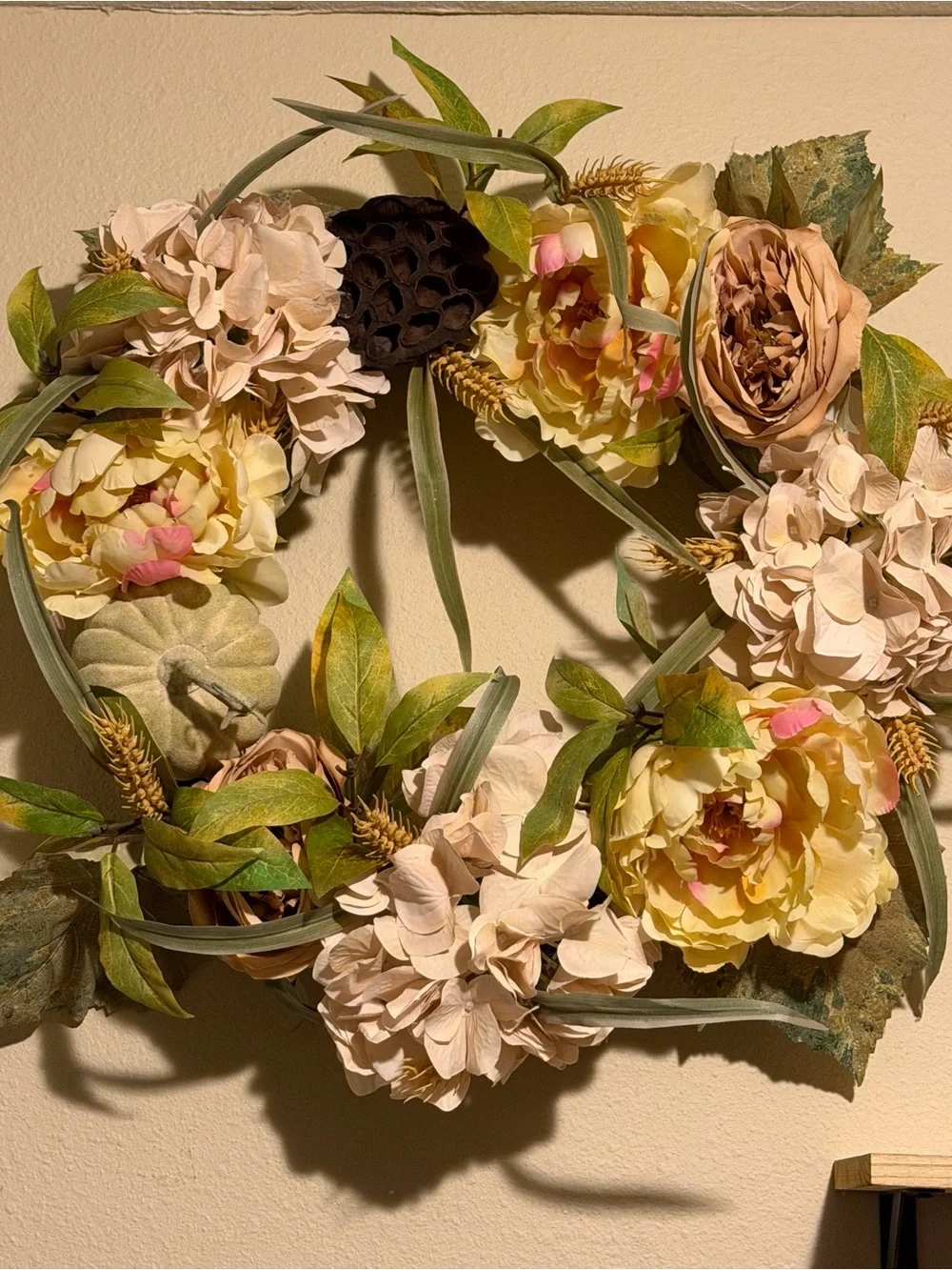 Neutral Pink & Cream Floral Wreath – Decorative Home Accent